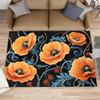 5x8 Poppy Kids Rug - Retro Florals Art Dining Room Rug, Rustic Flowers Art Area Rugs Indoor Modern Rugs for Bedroom Hardwood Floors Teen Room