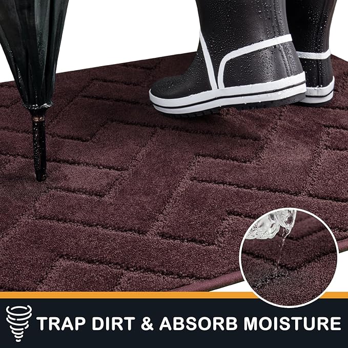 PURRUGS Dirt Trapping Door Mat 20" x 31.5", Non-Slip Machine Washable Entry Rug, Shoe Scraper, Dog Doormat, Super Absorbent Welcome Mat for Front & Back Door, Muddy Wet Shoes & Paws, Burgundy Red