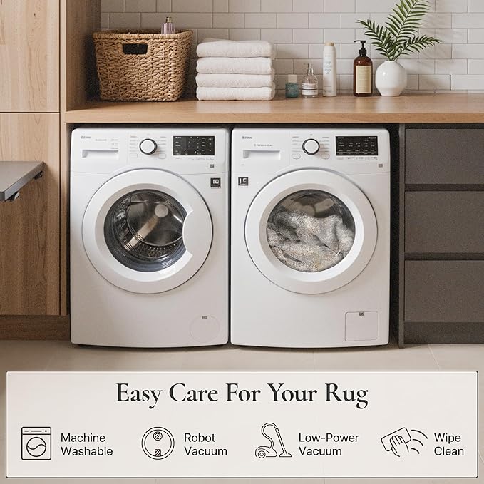 GENIMO Washable 6x9 Area Rugs for Living Room, Non Slip Modern Abstract Rug, Machine Washable Stain Resistant Low Pile Soft Carpet for Bedroom, Dining, Office, Light Grey Brown