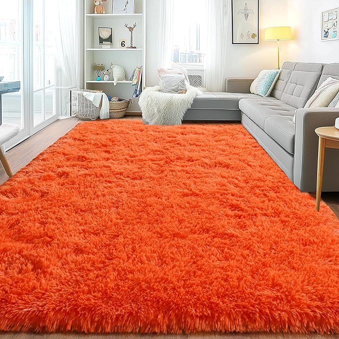 Area Rugs for Living Room, Soft Shaggy Carpets for Living Room, Fuzzy Rugs for Kids' Room, Perfect Decor for Modern Home Orange 6x9 Feet