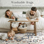 Phantoscope Washable Area Rug 6'x9' Non-Slip, Vintage Boho Rugs for Living Room, Bedroom, Dining Room, Persian Floral Medallion Pattern, Low-Pile Foldable Floor Carpet, Ivory Blue/Garden Bloom