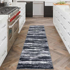Modern Abstract Runner Rug 2x6, Black Grey Washable Entryway Runner Non-Slip Soft Hallway Rug Runner Thin Print Faux Wool Carpet for Kitchen Bedroom Laundry Room Indoor