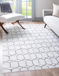 Rugs.com Lattice Trellis Collection Rug – 10' x 14' White Low-Pile Rug Perfect for Living Rooms, Large Dining Rooms, Open Floorplans