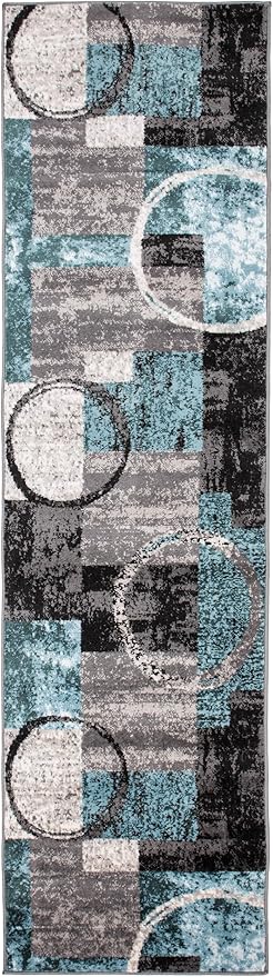 Rugshop Contemporary Circle Design Runner Rug, Non-Shedding Carpet for Hallway, Kitchen, or Entryway, Gray, 2'7" x 12'
