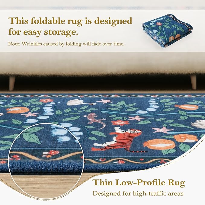 Collive 2x3 Washable Entryway Rug, Jungle Animal Kitchen Rugs Non Slip Small Door Mats Indoor Entrance, Soft Low Pile Entry Rug Stain Resistant Throw Carpet for Bathroom Bedroom, Entrance, Blue