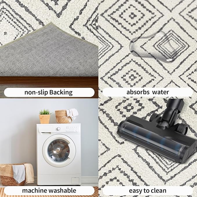 Area Rug 4x4 Rug Machine Washable Non-Slip Low Pile Print Pattern Western Rug for Living Room Bedroom Entryway Tribal Series -Navywhite/Black