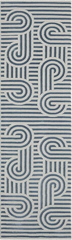 Annabel Modern Geometric Runner Rug for Kitchen, 2x7 Contemporary Arched and Linear Blue Runner, High-Low Pile Stain Resistant Carpet for Bedroom, Hallway or Entryway (2' x 7', Blue)
