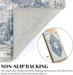 MUJOO Blue Grey Rug 8'x10' Rugs for Living Room Large Washable Area Rug Boho Rug for Bedroom Non Slip Vintage Abstract Soft Low-Pile Floral Flowers