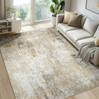 Washable Area Rugs 6'x8' Non-Slip Modern Abstract Soft for Living Room Entryway Bedroom Nursery, Print Pattern, Neutral Brown Gray