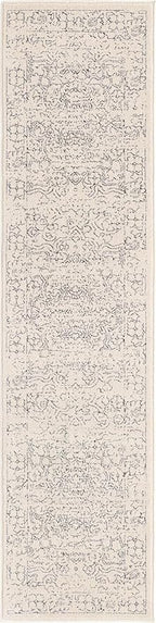 Unique Loom Isabella Collection Area Rug - Adjani (2' x 8' Runner, White/ Blue)