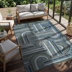 CAMILSON Indoor Outdoor Rug, Aqua 8x10 Geometric Arch Striped Area Rugs for Patio and Home Areas, Easy-Cleaning Non-Shedding Living Room, Garden and Deck Washable Outside Carpet (8 x 10)