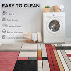 4x5 Abstract Geometric Rugs for Bedroom Decor, Washable Black White Red Geometry Pattern Area Rug, Living Room Home Decoration, Non Slip Soft Thin, Minimalist Modern Decor Carpet PF-P 49
