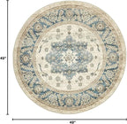 Unique Loom Salzburg Collection Classic Traditional Design Oriental Inspired Border Area Rug (4' 0 x 4' 0 Round, Beige/Blue)