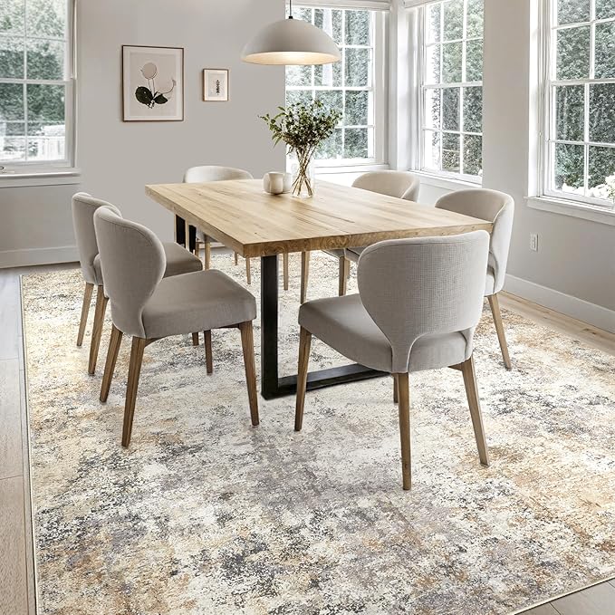 6x9 Area Rug Living Room Rugs - Washable Neutral Modern Abstract Soft Thin Large Rug Indoor Floor No Slip Rug Carpet for Bedroom Under Dining Table Home Office Decor - Golden Grey