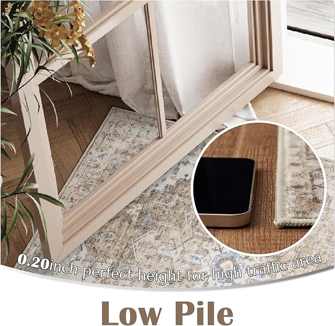jinchan Kelda Runner Rug 3x8 Washable Rug Soft Hallway Runner Indoor Vintage Print Floor Cover Retro Distressed Lightweight Non-Slip Thin Carpet for Bathroom Kitchen Living Room Bedroom Brick Red