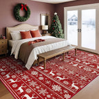 Christmas Rug 8x10 Washable Rugs, Boho Christmas Tree Snowflake Rug Non-Slip Soft Low Pile Non Shedding Indoor Holiday Decor Carpet for Living Room Bedroom Dining Room Home Office (Xmas Red, 8'x10')