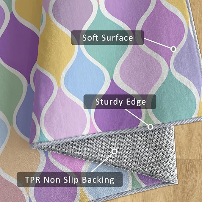 Washable 5x5 Abstract Wave Rug Living Room, Modern Geometric Colorful Design Area Rugs for Bedroom, Abstract Wave Home Decor Carpet, Low Pile, Non Slip, Kids & Pet Friendly (N4166)