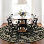 Washable Round Area Rug 6ft - Charcoal Black Traditional Floral Living Room Circle Rug Non-Slip Farmhouse Dining Room Carpet Soft Vintage Boho Round Rugs for Bedroom Office Entryway