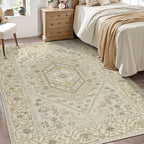 SERISSA Area Rug 3x5 Boho Rugs for Bedroom, Washable Non-Slip Living Room Rug, Ultra Soft Print Distressed Vintage Beige Rug Low-Pile Throw Carpet for Entry Kitchen Bedroom Nursery Dorm Decor