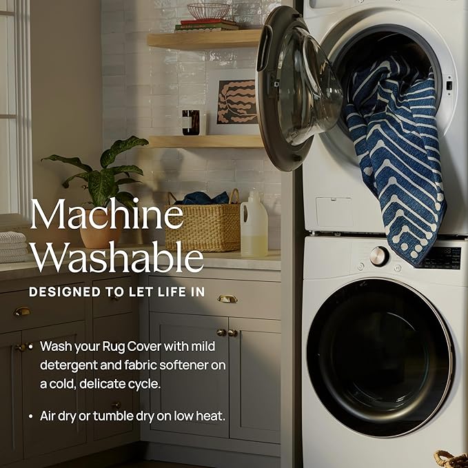 RUGGABLE Washable Area Rug – Kamran Admiral Blue 9x12, Stain-Resistant, Non-Slip – Large Machine Washable Rugs for Living Room, Bedroom, Hallway, Entryway & Office–with Cushioned Pad
