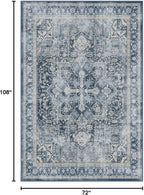RUGGABLE Washable Area Rug – Kamran Admiral Blue 6x9, Stain-Resistant, Non-Slip – Medium Machine Washable Rugs for Living Room, Bedroom, Hallway, Entryway & Office–with Cushioned Pad