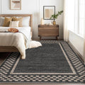Small Bedroom Area Rug 3x5 Checkered Area Rug for Living Room Nursery Non Slip Kitchen Throw Carpet Low Pile Modern Bordered Rugs Washable Bathroom Mat Soft Brown Rugs for Laundry Entryway, Black