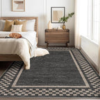 GarveeHome Machine Washable 5x7 Area Rugs Modern Bordered Living Room Rug Non Slip Checkered Geometric Bedroom Throw Carpet Soft Boho Rugs for Dining Room Nursery Home Office, Black