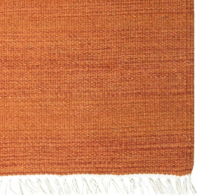 Rugsotic Carpets Hand Woven Flat Weave Kilim Wool ECO-Friendly Area Rugs - 8'x8', Square Shape, Dark Orange Color, Solid Plain Design, Low Pile Handmade Rugs for Living Room, Bed Room (D00111)