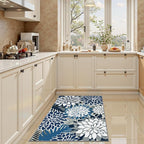 2x3 Washable Small Rug Tropical Botanical Modern Floral Indoor Chenille Door Mat Carpet Non Slip for Patio, Entry Way, Entrance, Porch, Blue
