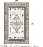 SOULFUL Medium Pile 3x5 Area Rug - Soft Foot Feel Small Entryway Rug - Brown Boho Floral - Washable Non-Slip - Perfect for Living Room Bedroom Foot Kids Room Reading Nook