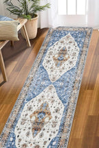 COMSLE Boho Runner Rug, 2' x 8' Washable Area Rugs for Hallway Faux Wool Small Kitchen Distressed Throw Rug Non-Slip Laundry Room Carpet Runner for Entryway Indoor Door Mat Bedroom