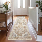 jinchan Kelda Runner Rug 2x10 Hallway Rug Washable Runner Vintage Mat Retro Lightweight Non-Slip Floor Cover Distressed Thin Carpet for Entryway Bathroom Bedroom Laundry Room Stairway Brick Red