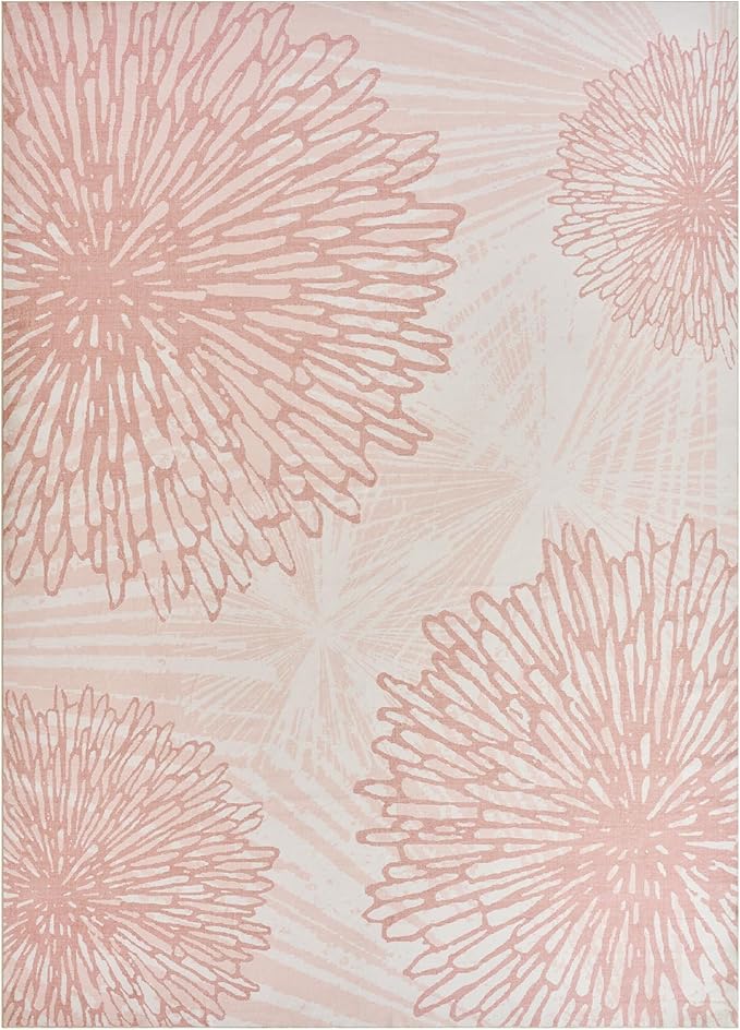 WITSHOCK Pink Rugs 6x8 for Bedroom Girls,Floral Modern Distress Print Pattern Carpet for Living Room Dining Room,Stain Resistant Anti Slip Backing Rugs for Kids Room Nursery Playroom,Light Pink