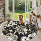 Lahome Floral Black Round Area Rug - 5Ft Washable Ultra-Thin Soft Bedroom Rug, Non-Slip Stain Resistant Circle Carpet for Living Room, Office, Dining Room, Paisley Print Accent Carpet
