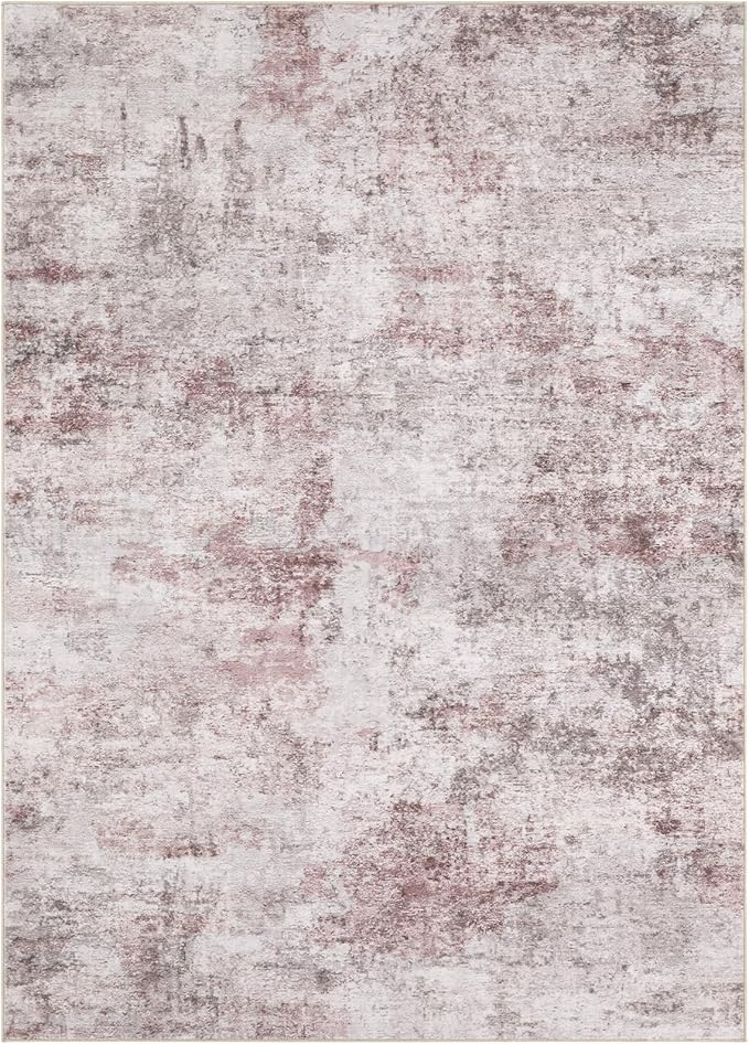 7x9 Area Rug Living Room Rugs - Washable Neutral Modern Abstract Soft Thin Large Rug Indoor Floor No Slip Rug Carpet for Bedroom Under Dining Table Home Office Decor - Pink