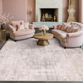 Modern 10x12 Area Rug for Living Room - Large Bedroom Rug Under Bed, Pink and White Distressed Medallion Pattern, Ultra Soft Washable Non Slip Lightweight Thin Foldable