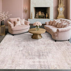 Modern Rugs for Living Room 10x14 - Contemporary Dusty Pink Extra Large Area Rug for Dining Room Table, Foldable Thin Lightweight Non Slip Abstract Distressed Medallion Print Pattern