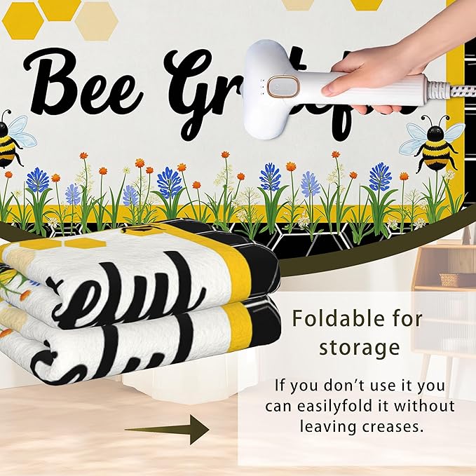 Bee Grateful Rug for Living Room 3x5, Low Pile Non-Slip Backing, Machine Washable Easy Fold Rug for Home, Office, Dorm Room