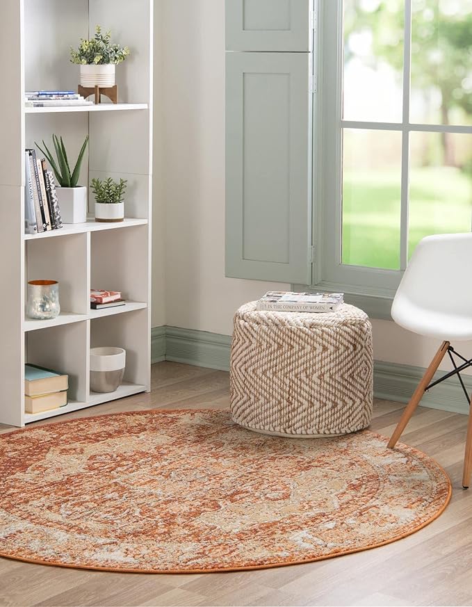 Unique Loom Isabella Collection Area Rug - Adjani (3' 3" Round, Rust Red/ Black)