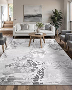 Washable Abstract Rug, 4x6 Classic Grey and White Floral Area Rugs with Non-Slip Rubber Backed for Bedroom, Low Pile Modern Throw Carpet Kitchen Living Room Decor