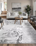 Washable Abstract Rug, 8x10 Classic Grey and White Floral Area Rugs with Non-Slip Rubber Backed for Living Room, Low Pile Modern Throw Carpet Bedroom Dining Room Decor