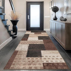 Modern Geometric Patchwork Indoor Runner Rug for Living Room, Chocolate 2'x 6' Rug Rockwood Collection Hardwood Floors Decor for Bedroom, Brown Throw Carpet for Office Entryway Dining Room