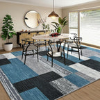 Large Area Rugs,Modern Geometric Patchwork Floor Decor for Bedroom Aesthetic Carpet, Rockwood Collection, Indoor Rugs for Living Room, Dining Room, Nursery, Office, Machine Washable Rug,5x8 Ft Blue