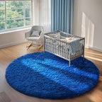 Ophanie Round Rug 7Ft Blue Circle Area Rug, Boys Room Decor, Fluffy Fuzzy Bedroom Carpet, Plush Soft Shaggy Living Room Rugs for Kids Home Decor Aesthetic, Nursery