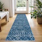 KUTA Boho Entryway Runner 2x5 ft Blue Moroccan Washable Kitchen Rug Non-Slip Vintage Hallway Runners Ultra Soft Distressed Geometric Floor Carpet for Bedroom Laundry Living Room