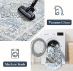 Area Rug 3×5, Vintage Boho Rug,Ultra-Soft Low Pile, Washable, Non Slip,Stain Resistant Printed Carpet for Living Room Bedrooms Playroom Office Kitchen, Light Blue