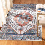 COMSLE Area Rug 4x6 Faux Wool Rugs for Kitchen, Boho Washable Throw Rugs Non-Slip Distressed Carpet Soft Accent Floor Rug for Bedroom, Living Room, Laundry Room (Rust Red)