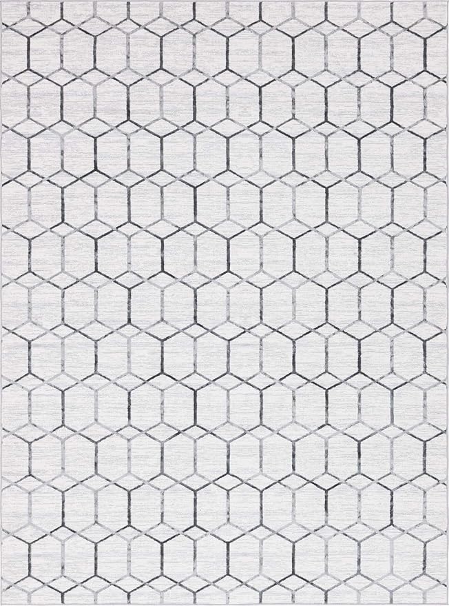 Rugs.com Lattice Trellis Collection Rug – 9' x 12' White Low-Pile Rug Perfect for Living Rooms, Large Dining Rooms, Open Floorplans