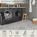 Lahome Floral Washable Area Rugs 5x7, Soft Beige Rugs for Living Room Bedroom, Boho Non Slip Low Pile Forest Design Large Throw Carpet for Farmhouse Dining Room Nursery, Beige/Blue