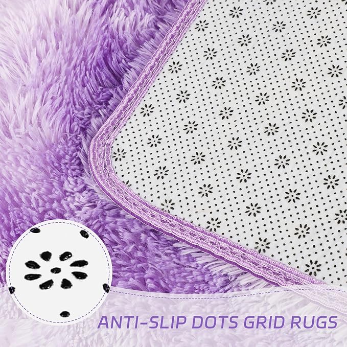 duduta Purple Plush Rugs for Bedroom 3x5 ft, Tie Dye Fluffy Shag Rug for Dorm Nursery Bedside, Machine Washable Non Slip